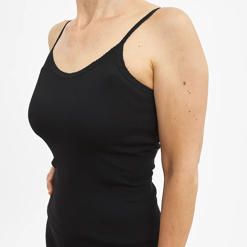 Thermo Fleece Ladies Pure Wool Camisole w Lace Thermal Thermals Top Singlet - Black - Image 5