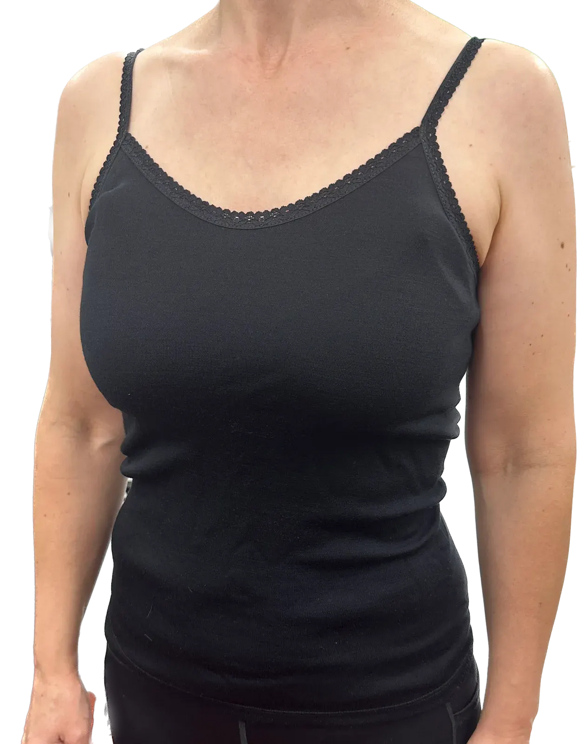 Thermo Fleece Ladies Pure Wool Camisole w Lace Thermal Thermals Top Singlet - Black - Image 2