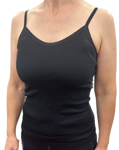 Thermo Fleece Ladies Pure Wool Camisole w Lace Thermal Thermals Top Singlet - Black - Image 2