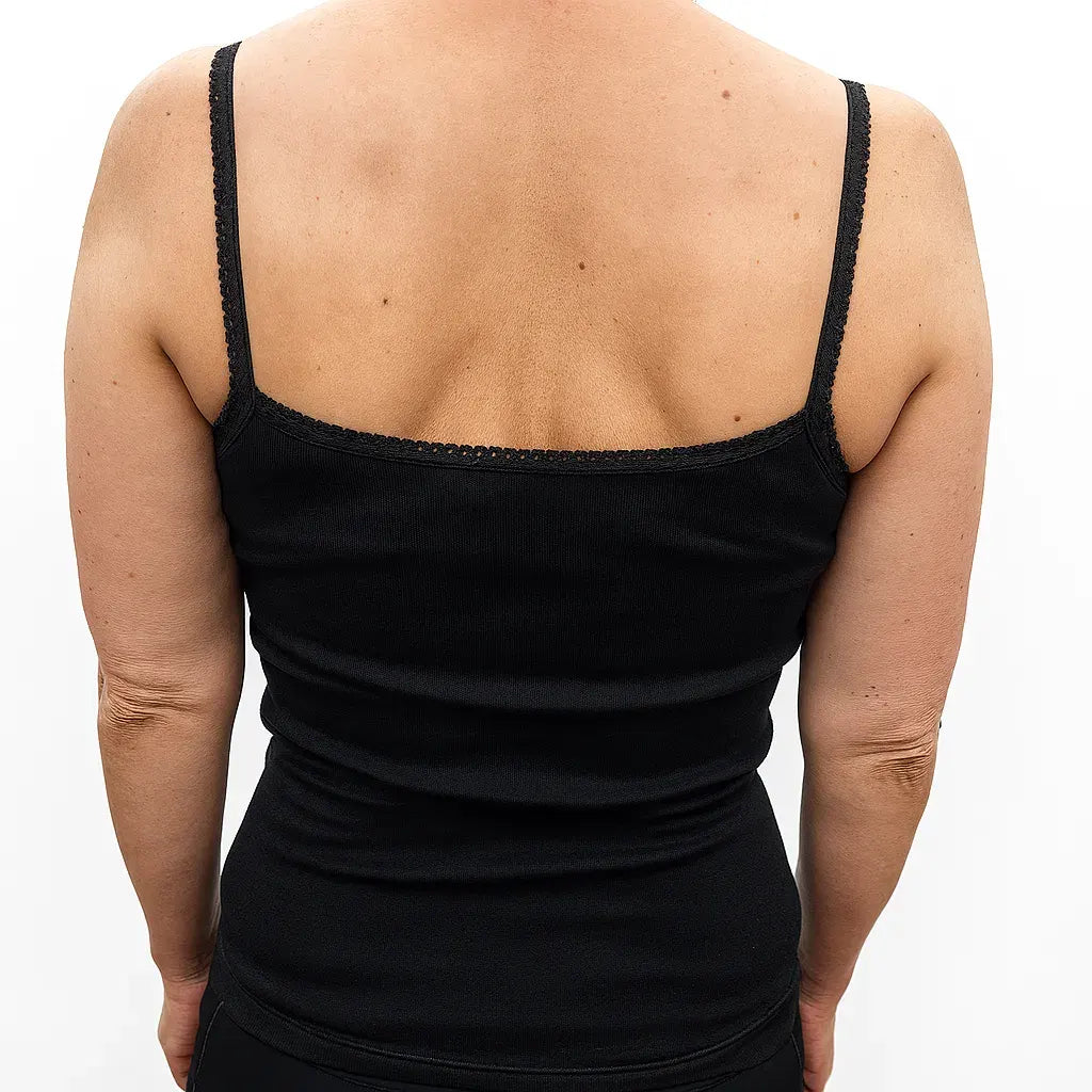 Thermo Fleece Ladies Pure Wool Camisole w Lace Thermal Thermals Top Singlet - Black - Image 4