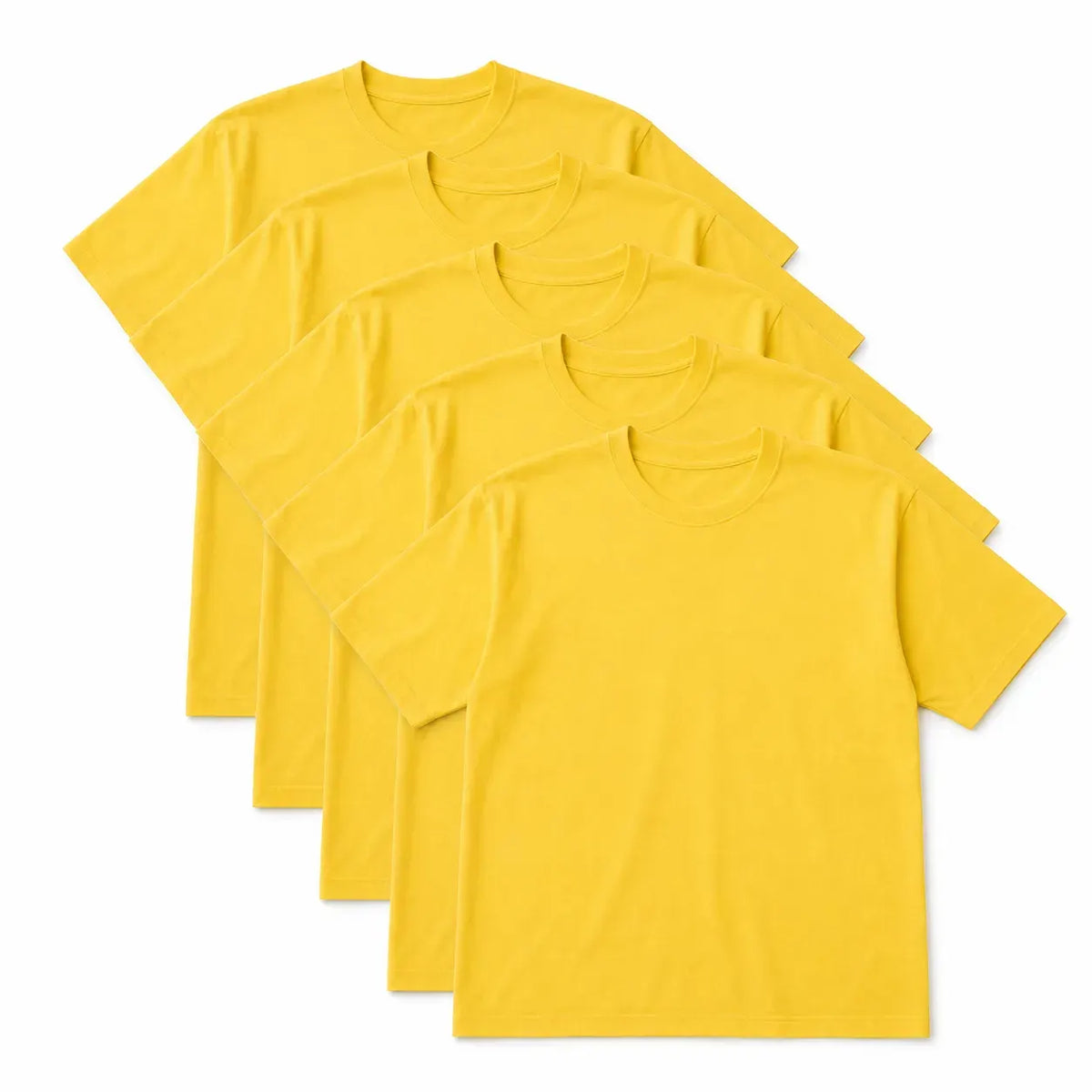 5x Mens Plain T Shirt 100% COTTON Loose Baggy Fit Blank Tee Top Basic in Yellow