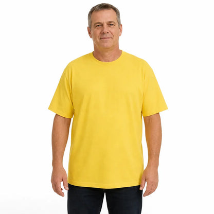 5x Mens Plain T Shirt 100% COTTON Loose Baggy Fit Blank Tee Top Basic in Yellow - Image 4