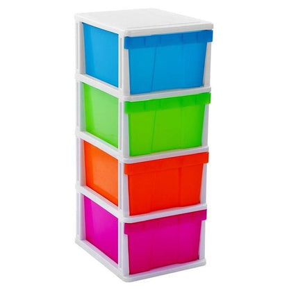 MEGA 4 Tier Drawer Storage Shelf Unit Organiser Plastic Level Office Cabinet in Coloured - Image 2