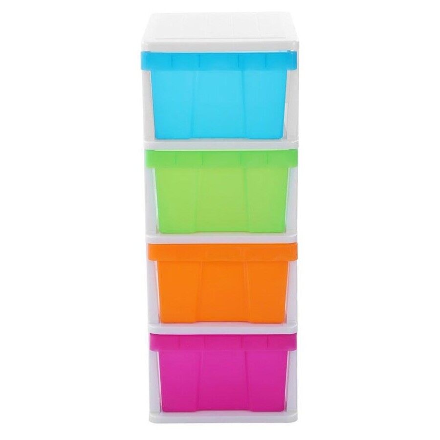 MEGA 4 Tier Drawer Storage Shelf Unit Organiser Plastic Level Office Cabinet in Coloured - Image 4