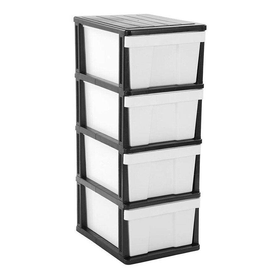 MEGA 4 Tier Drawer Storage Shelf Unit Organiser Plastic Level Office Cabinet in Black/White - Image 2