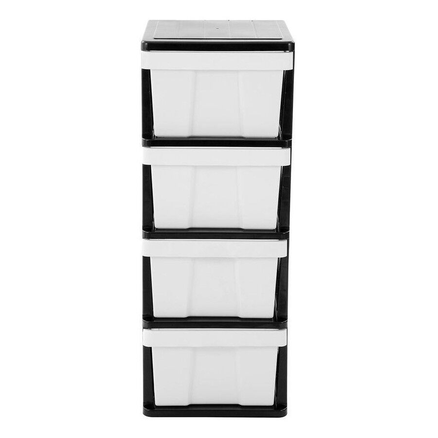 MEGA 4 Tier Drawer Storage Shelf Unit Organiser Plastic Level Office Cabinet in Black/White - Image 3