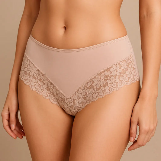 Womens Lace Boyshort Boyleg Full Briefs Underwear Undies in Beige - Image 2