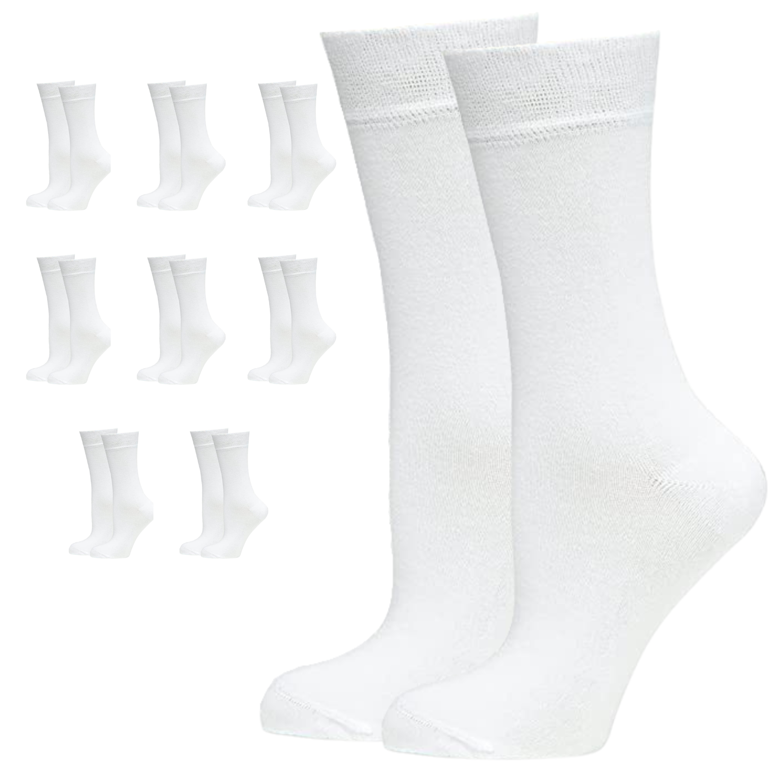 9 Pairs BAMBOO SOCKS Crew Natural Eco Healthy Enviro Unisex Work Business BULK - White - 11-14 - Image 2