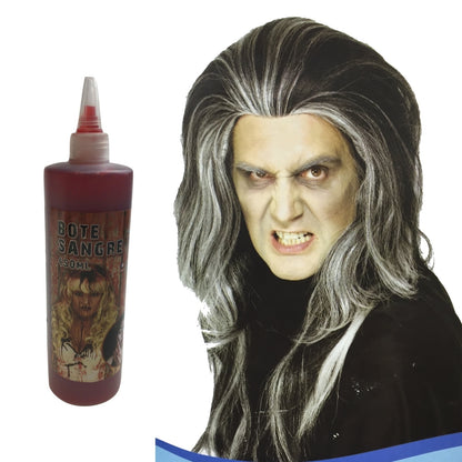 Gothic Vampire Wig + 450ml Bottle Fake Blood Halloween Costume Set Horror Scary Party - Image 2
