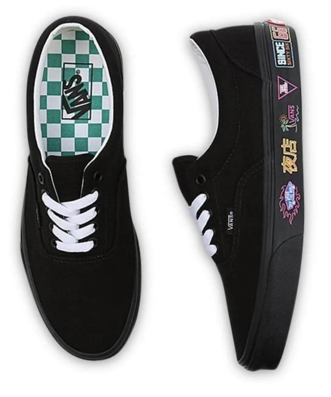 Vans Mens Era Market Canvas Casual Sneakers Shoes Skateboard - Black/Neon - Image 4