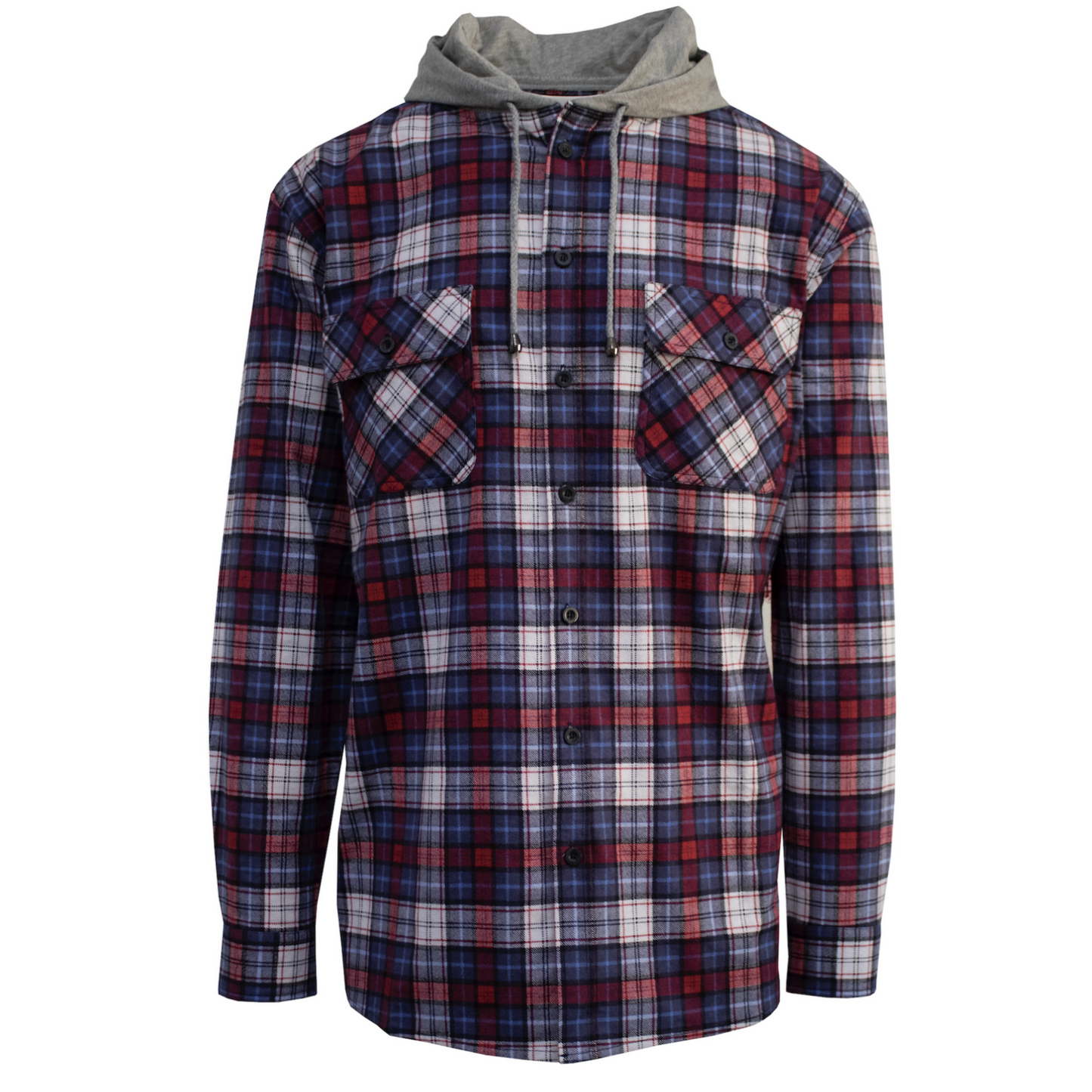 Mens Cotton Flannelette Shirt w Jersey Hood Long Sleeve Flannel - Navy - S - Image 2