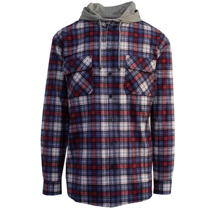 Mens Cotton Flannelette Shirt w Jersey Hood Long Sleeve Flannel - Navy - S - Image 2