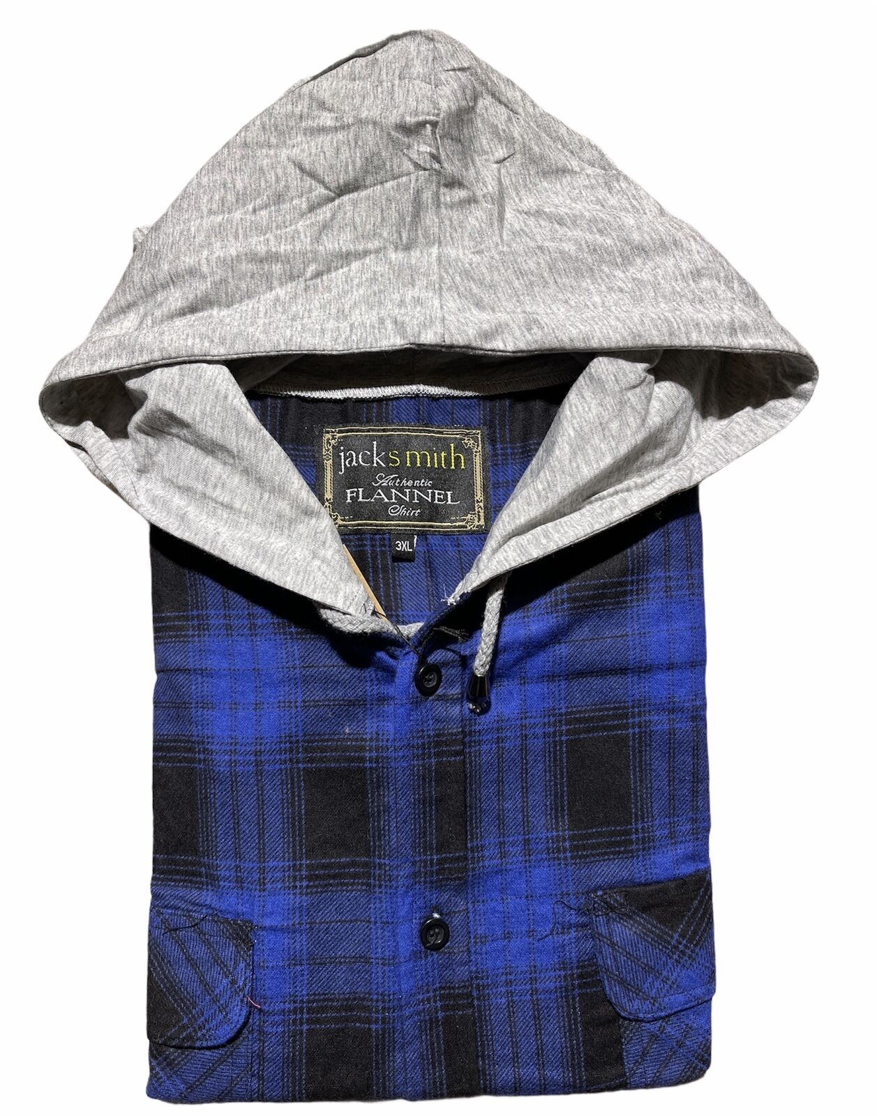 Mens Cotton Flannelette Shirt w Jersey Hood Long Sleeve Flannel - Royal Blue - S - Image 4