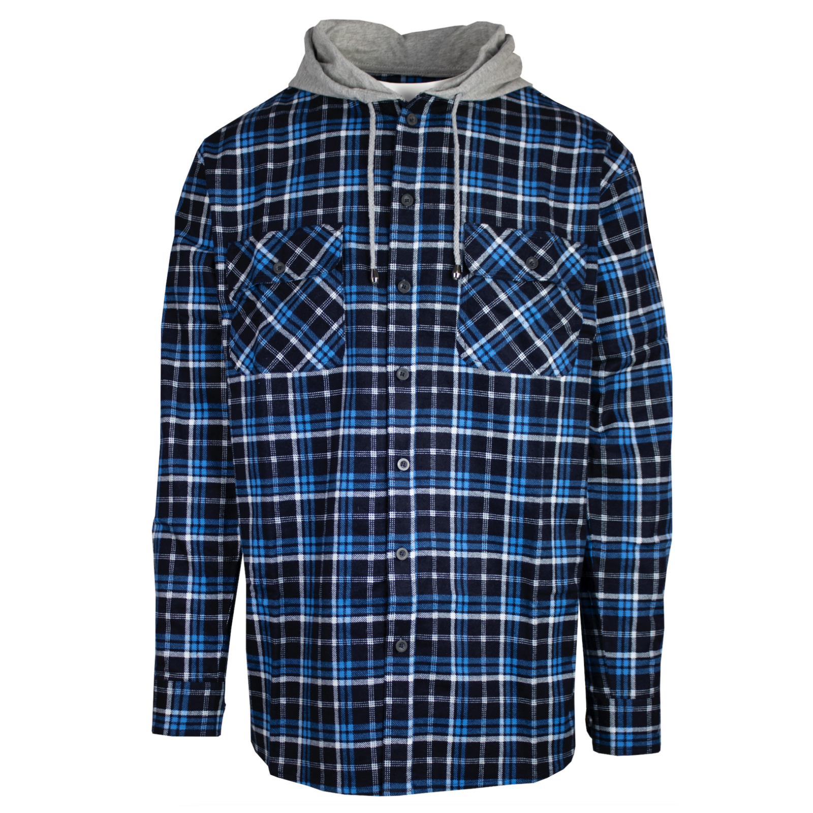 Mens Cotton Flannelette Shirt w Jersey Hood Long Sleeve Flannel - Turquoise - M - Image 2