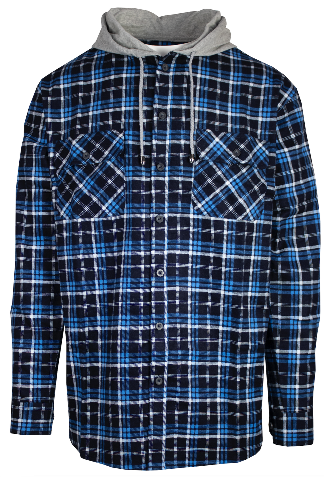 Mens Cotton Flannelette Shirt w Jersey Hood Long Sleeve Flannel - Turquoise - M - Image 4