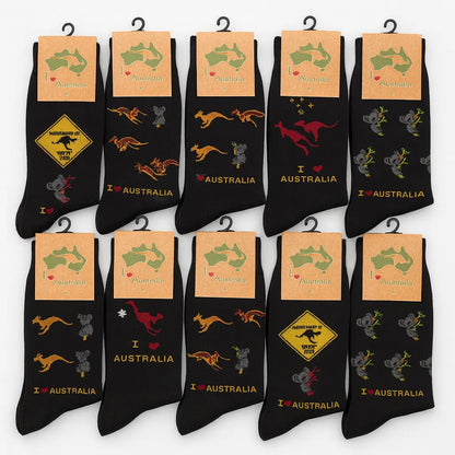 12 Pairs Australian Souvenir Cotton Socks Kangaroo/Koala/Flag (Size 6-11) in Assorted Patterns - Image 2