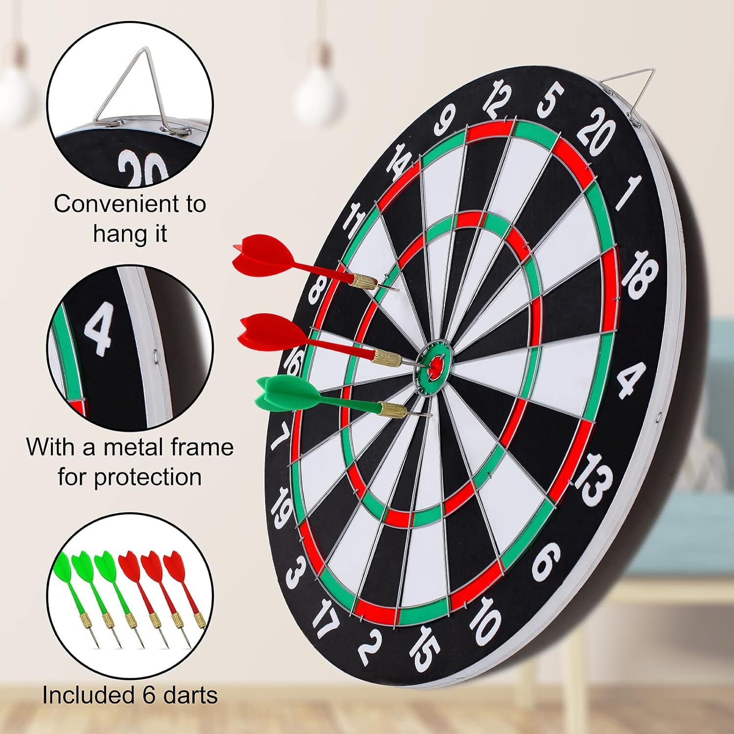 15" Dartboard Dart Board with Steel Darts Professional Competition Party Game - Image 8