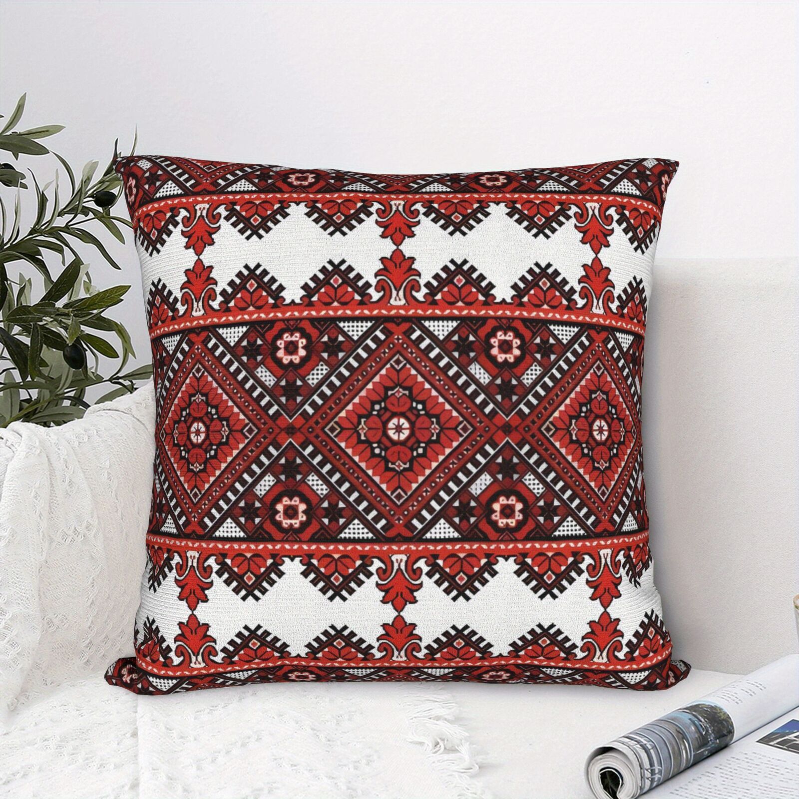 Ukrainian Square Cushion Pillow Cover – Traditional Print Folk w/ Zipper (45x45cm) - Image 2