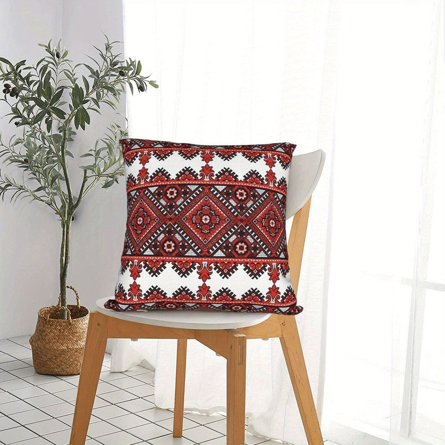 Ukrainian Square Cushion Pillow Cover – Traditional Print Folk w/ Zipper (45x45cm) - Image 3
