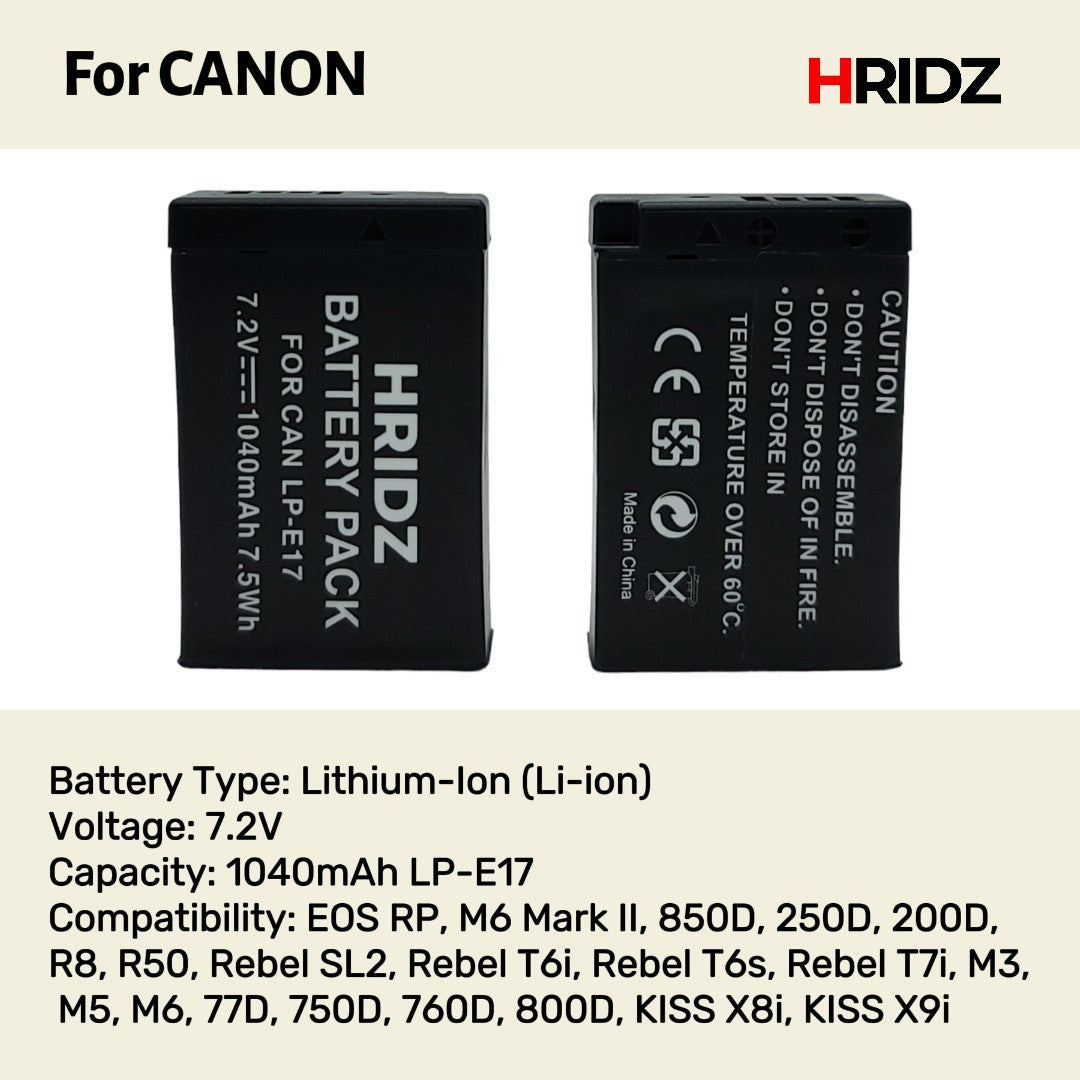 Hridz LP-E17 Batteries & Dual Charger For Canon EOS M6 200D 200D 77D 750D 760D 8000D - Image 2