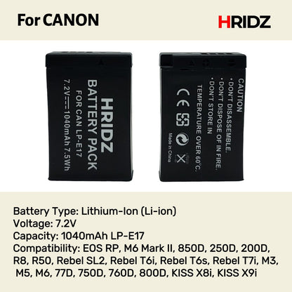 Hridz LP-E17 Batteries & Dual Charger For Canon EOS M6 200D 200D 77D 750D 760D 8000D - Image 2