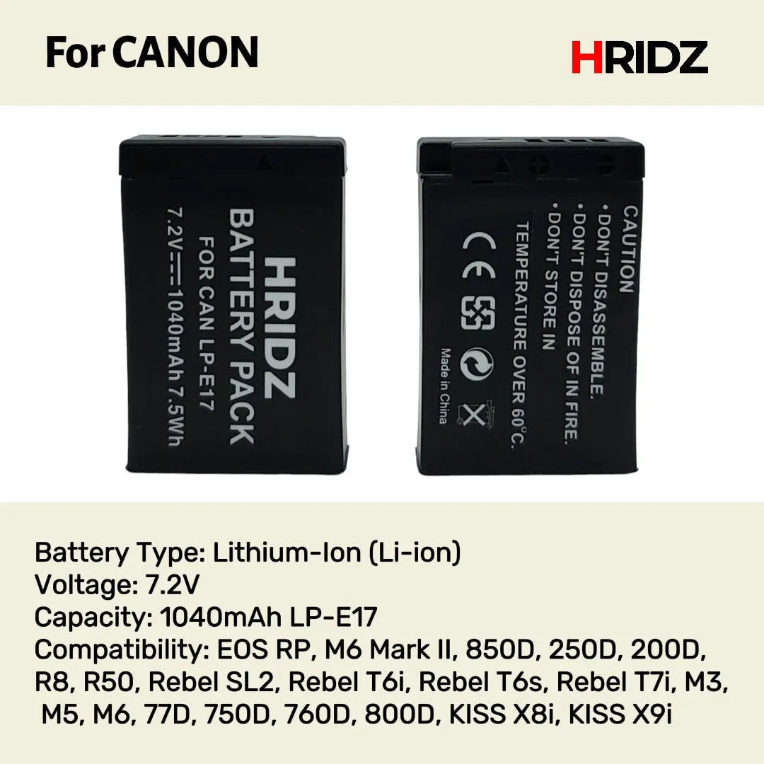 Hridz LP-E17 Batteries & Dual Charger For Canon EOS M6 200D 200D 77D 750D 760D 8000D - Image 2