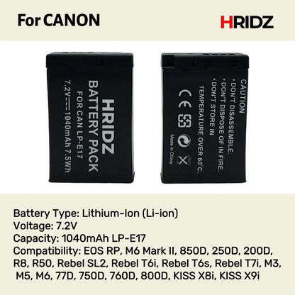 Hridz LP-E17 Batteries & Dual Charger For Canon EOS M6 200D 200D 77D 750D 760D 8000D - Image 2