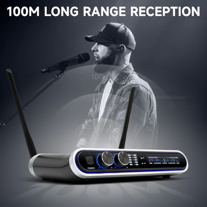 Hridz Wireless UHF Microphone Kit Dual Handheld Mics with 100m Range Receiver for Karaoke Meetings Parties - Image 2