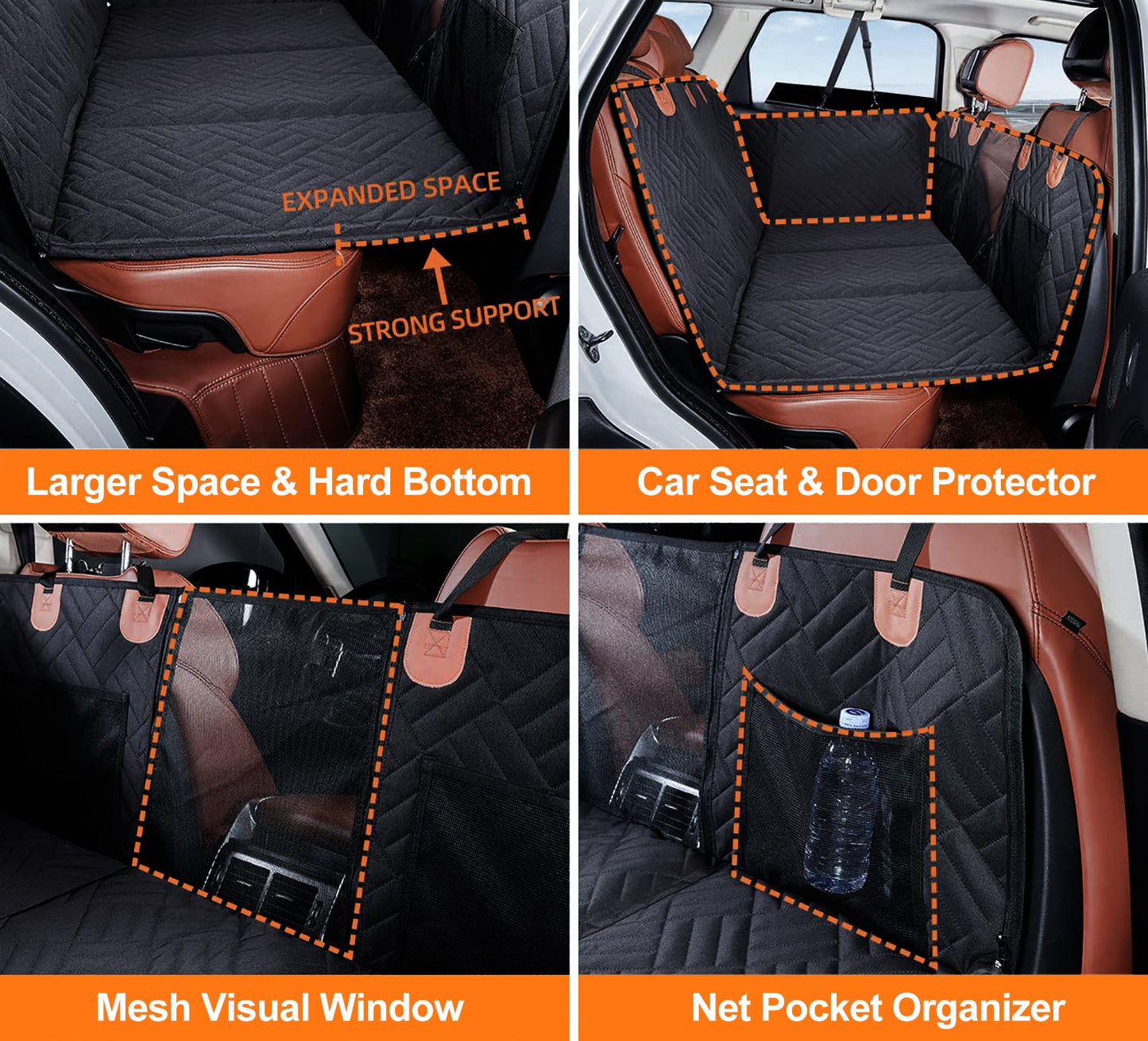Black PawfectFriend Hard Bottom Car Back Seat Extender & Hammock for Dogs – 63x132cm Waterproof, Heavy-Duty Pet Seat Protector - Image 3