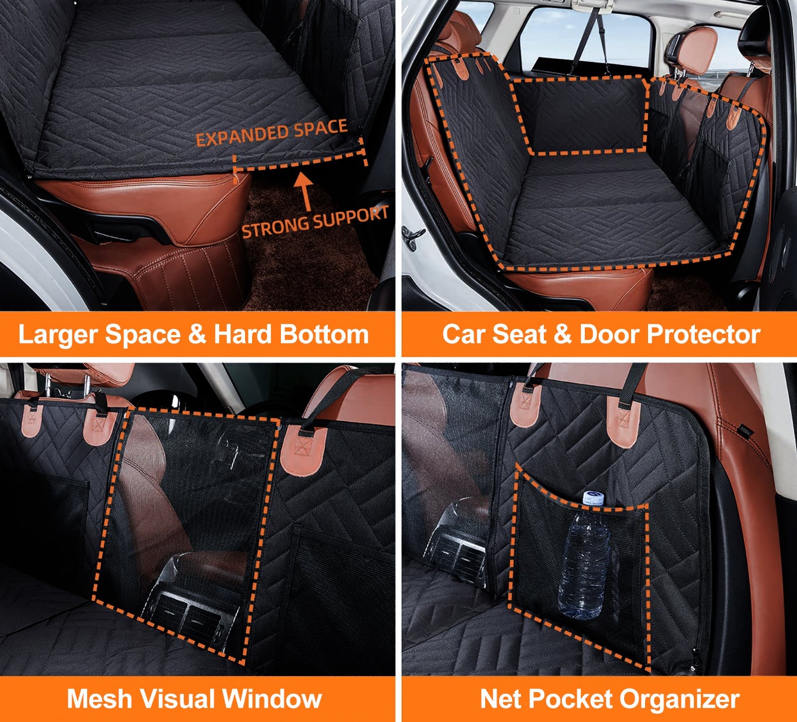 Black PawfectFriend Hard Bottom Car Back Seat Extender & Hammock for Dogs – 63x132cm Waterproof, Heavy-Duty Pet Seat Protector - Image 3