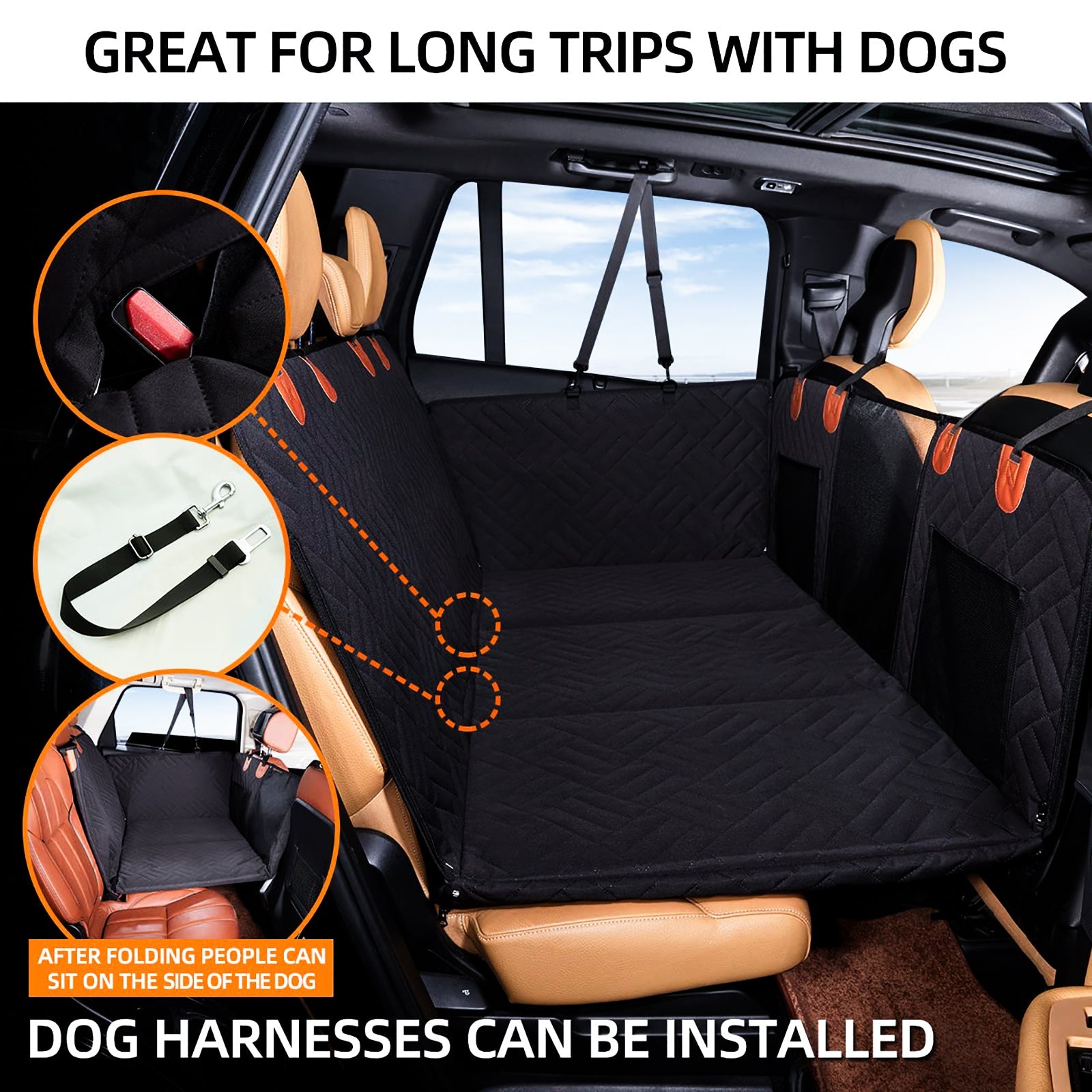 Black PawfectFriend Hard Bottom Car Back Seat Extender & Hammock for Dogs – 63x132cm Waterproof, Heavy-Duty Pet Seat Protector - Image 4