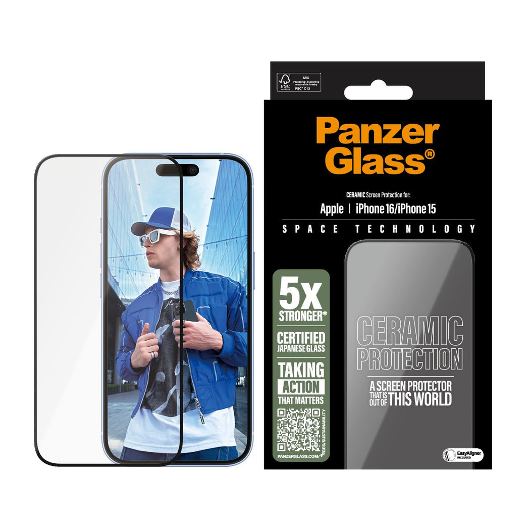 PanzerGlass Ultra-Wide Fit Ceramic Glass Screen Protector For iPhone 16 /15 - Clear - Image 2