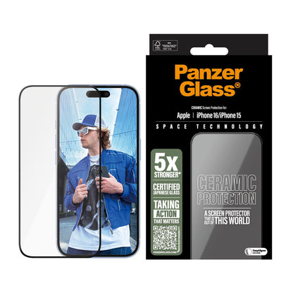PanzerGlass Ultra-Wide Fit Ceramic Glass Screen Protector For iPhone 16 /15 - Clear - Image 2