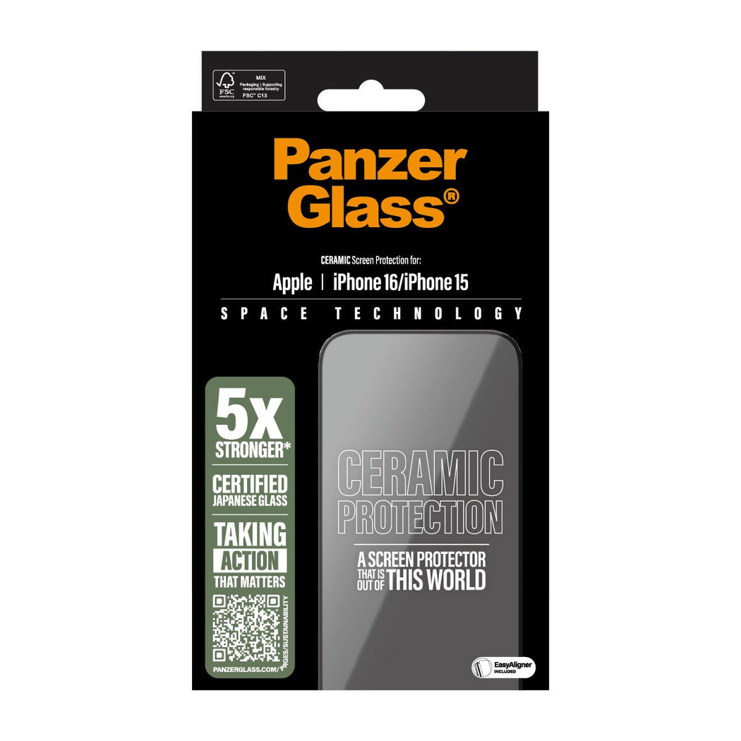 PanzerGlass Ultra-Wide Fit Ceramic Glass Screen Protector For iPhone 16 /15 - Clear - Image 3