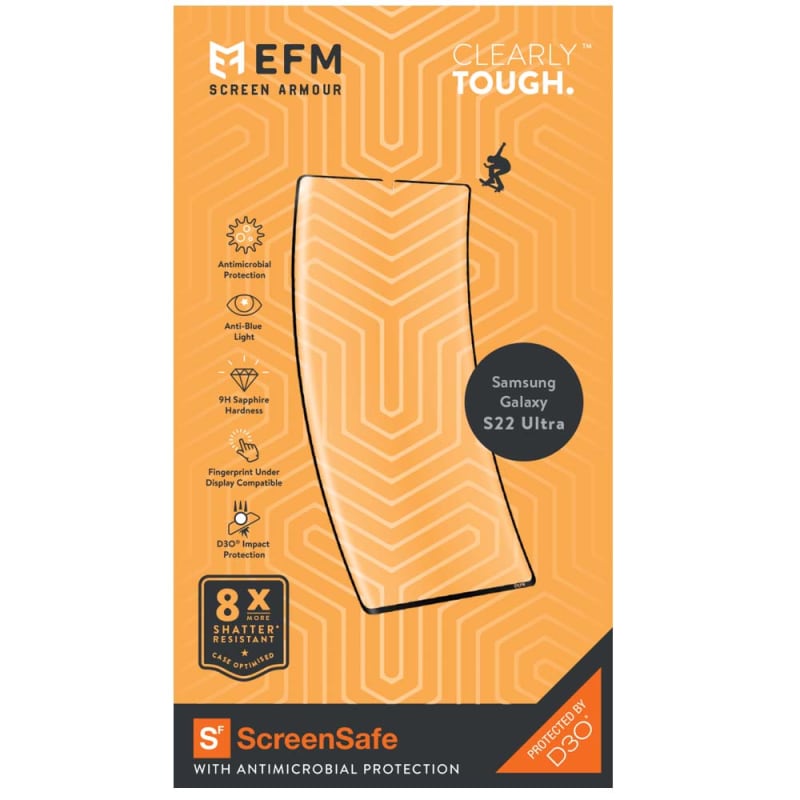 EFM ScreenSafe Film Screen Armour with D3O for Samsung Galaxy S22 Ultra (6.8) - Clear/Black - Image 2