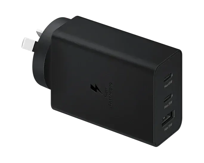 Samsung 65W Trio Adapter 2x USB-C + 1x USB-A Portable Fast Charger Black