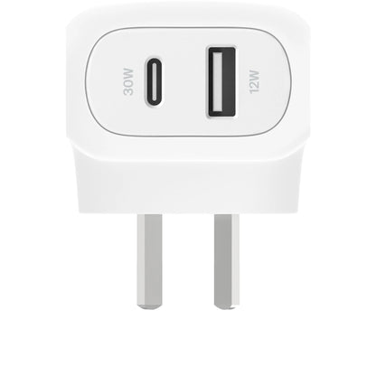 Belkin Dual PD Wall Charger with PPS - 42W Fast Charging for iPhone & Android, 1x USB-C (30W) & 1x USB-A (12W) - White - Image 2