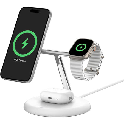 Belkin BoostCharge PRO 3-in-1 Qi2 15W Wireless Charger Stand MagSafe 2024 Model - White - Image 5
