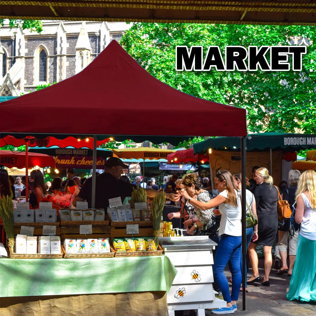 3x3m Pop Up Gazebo Outdoor Tent Folding Marquee Party Camping Market Canopy w/ Side Wall - red - Image 6