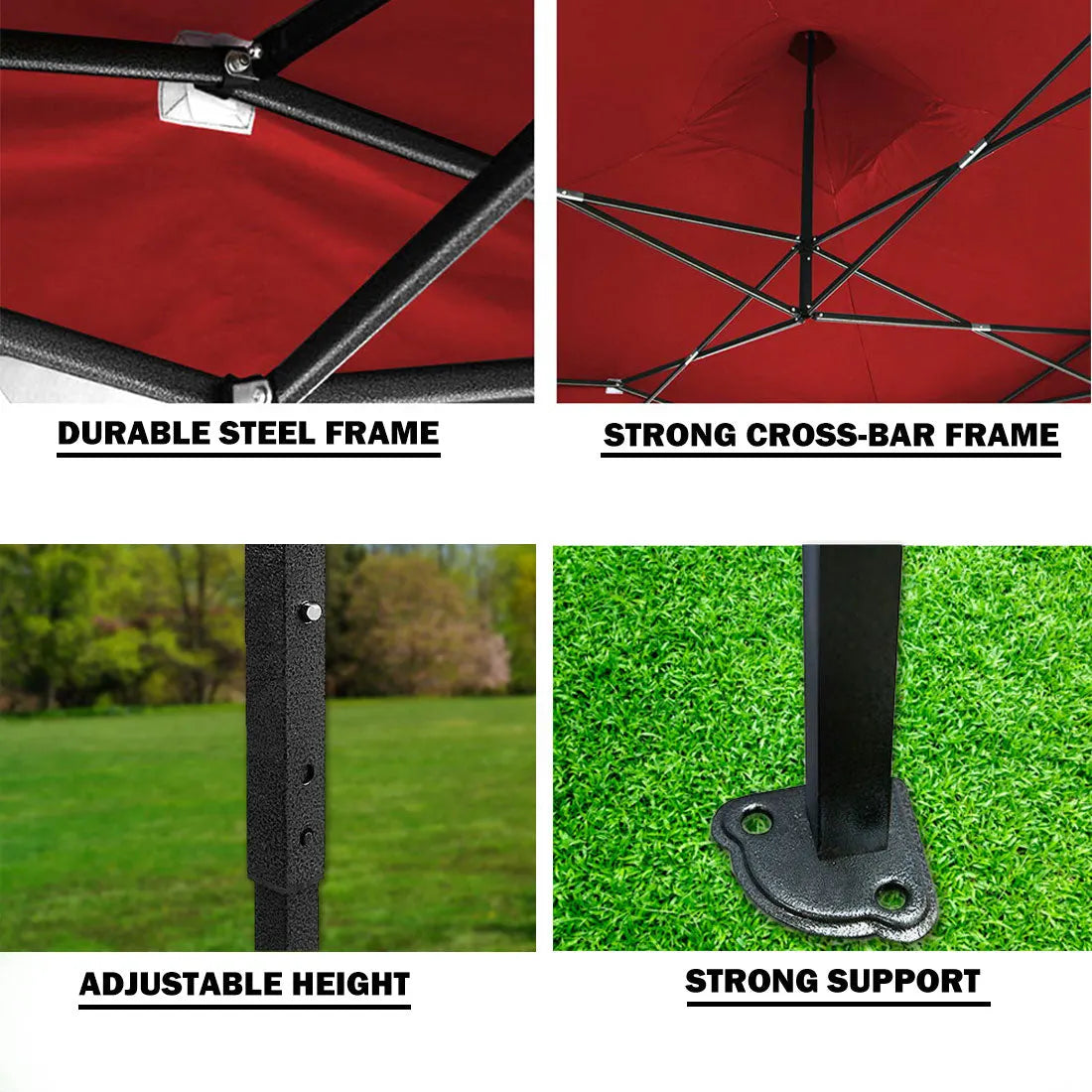3x3m Pop Up Gazebo Outdoor Tent Folding Marquee Party Camping Market Canopy w/ Side Wall - red - Image 7