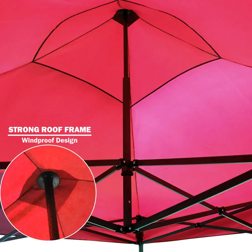 3x3m Pop Up Gazebo Outdoor Tent Folding Marquee Party Camping Market Canopy w/ Side Wall - red - Image 8