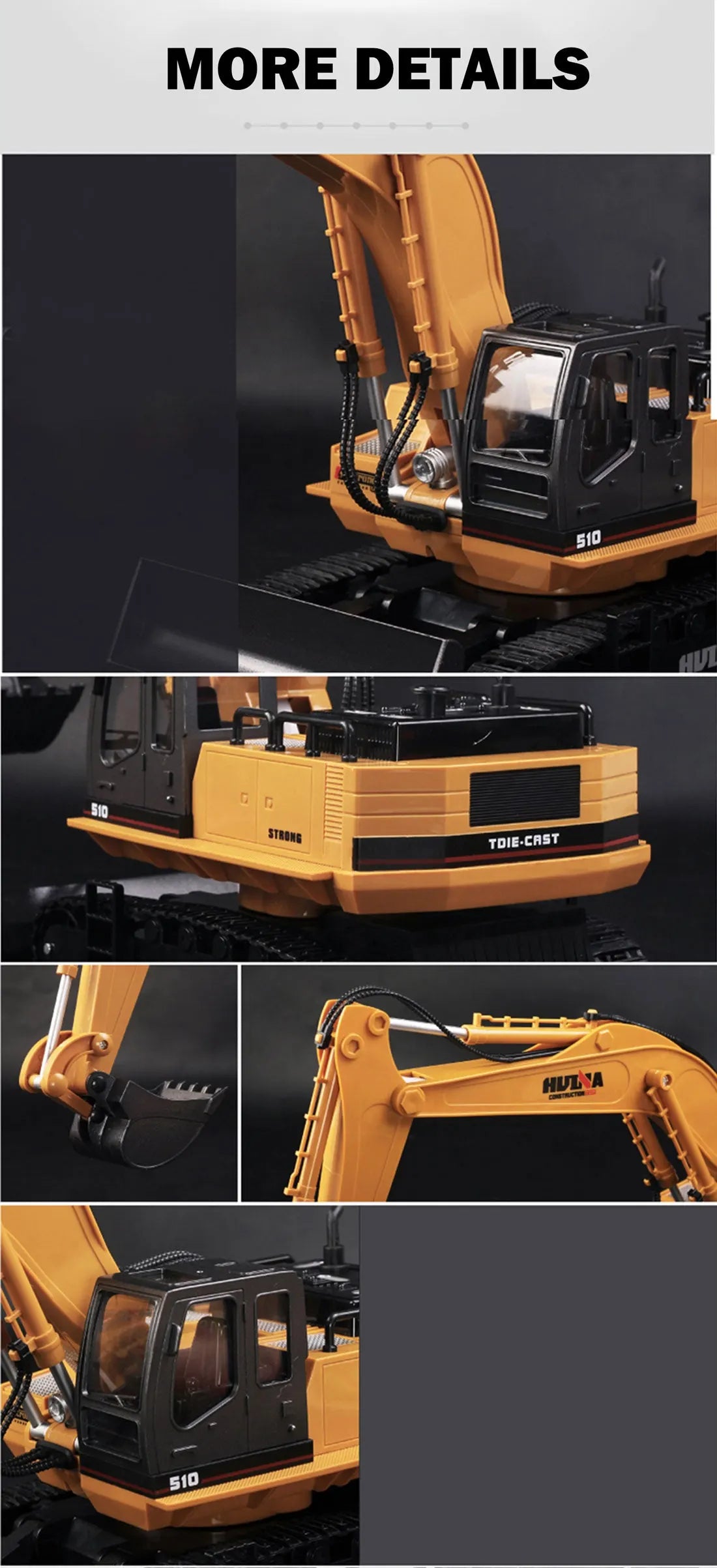HUINA 1/16 11CH RC Alloy Excavator Construction Engineering Digger Vehicle Toy - Image 6
