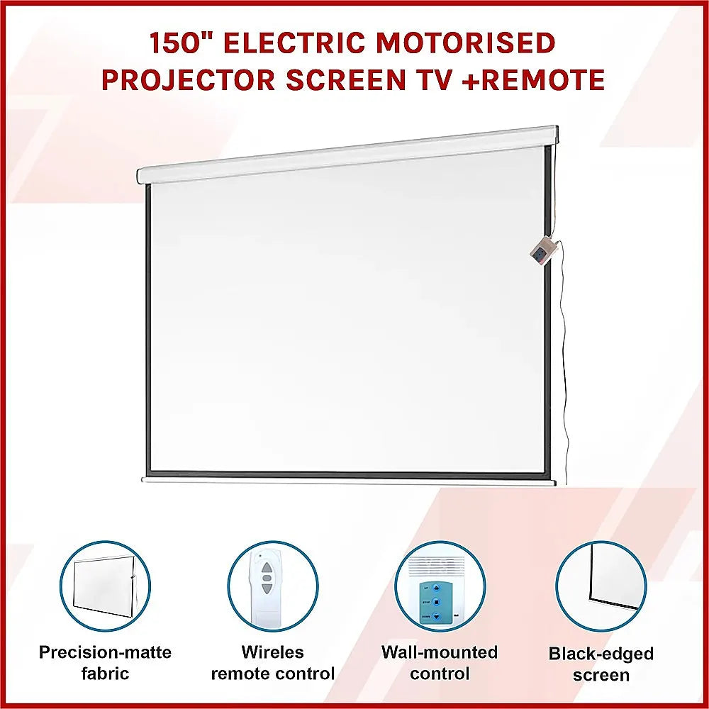 150" Electric Motorised Projector Screen TV +Remote - Image 2