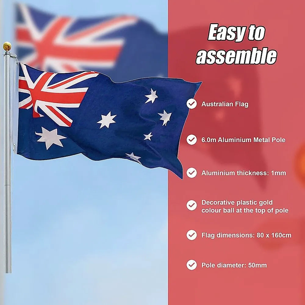 6.0m Flag Pole Full Set / Kit w Australian Flag - Image 5
