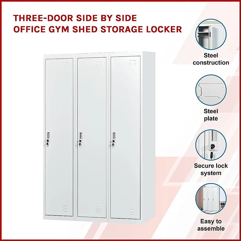 Three-Door Side by Side Office Gym Shed Storage Locker - Image 3