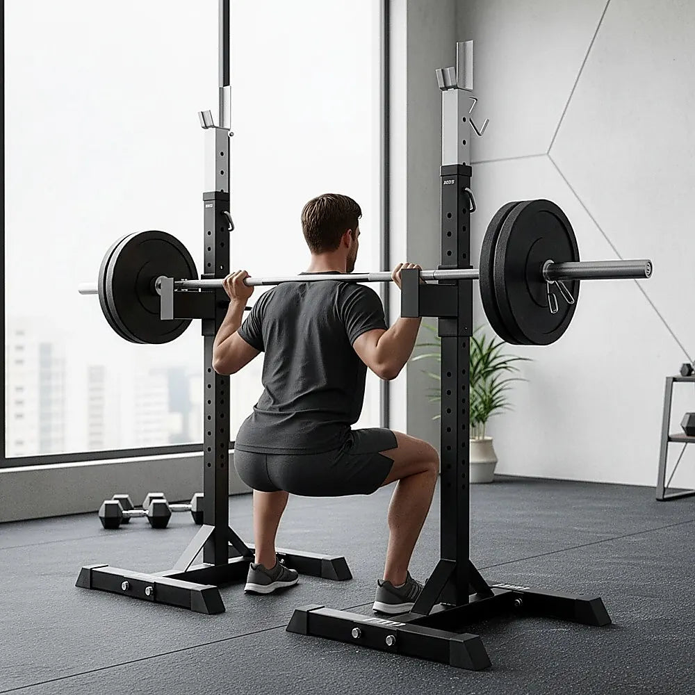 Squat Rack Stand Pair Bench Press Weight Lifting Barbell - Image 5