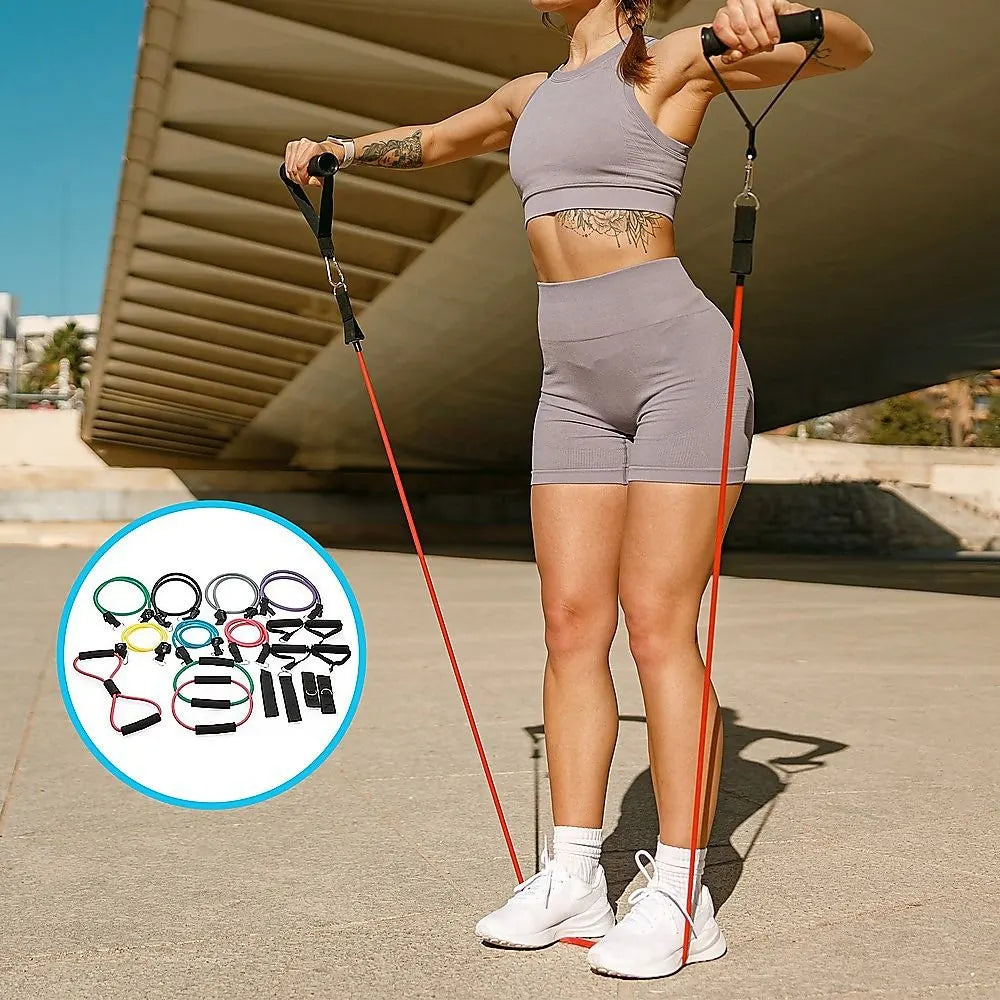 19PC Resistance Exercise Fitness Bands Tubes Kit Yoga Set - Image 2