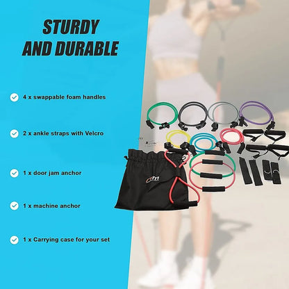 19PC Resistance Exercise Fitness Bands Tubes Kit Yoga Set - Image 3