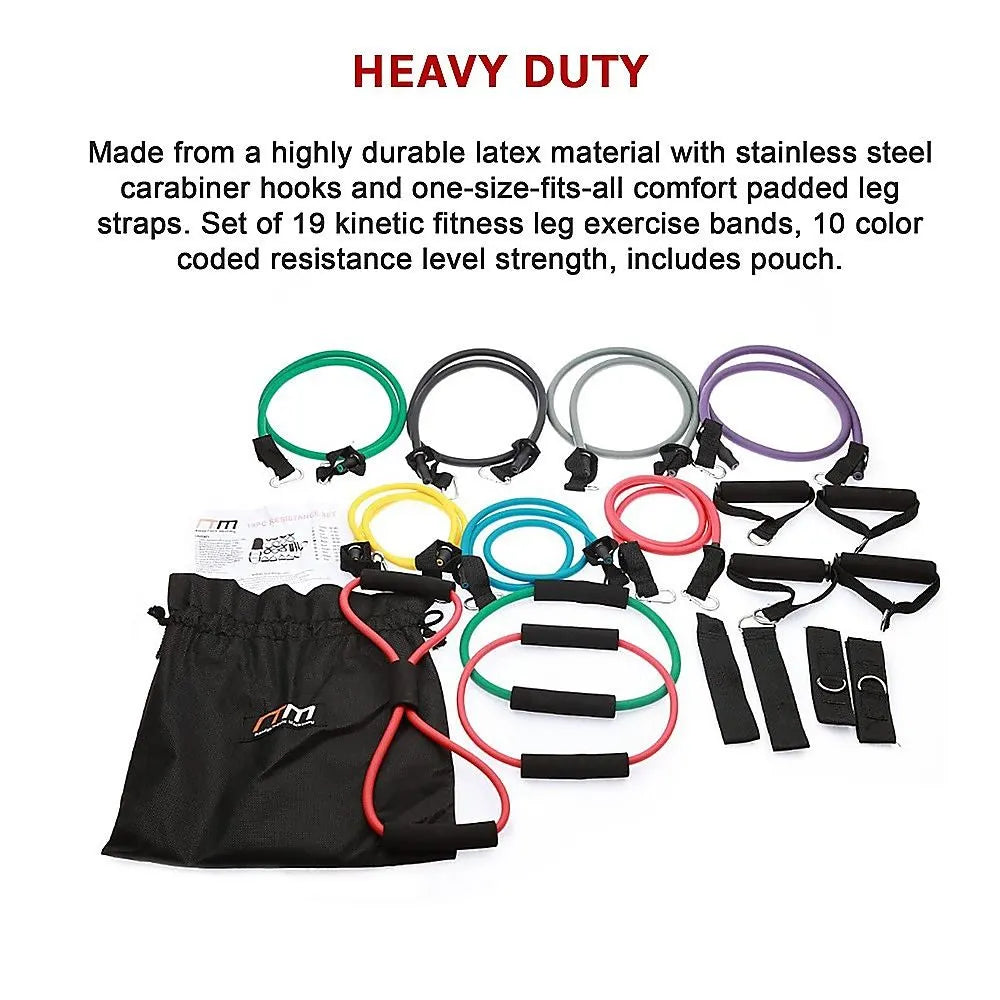 19PC Resistance Exercise Fitness Bands Tubes Kit Yoga Set - Image 7