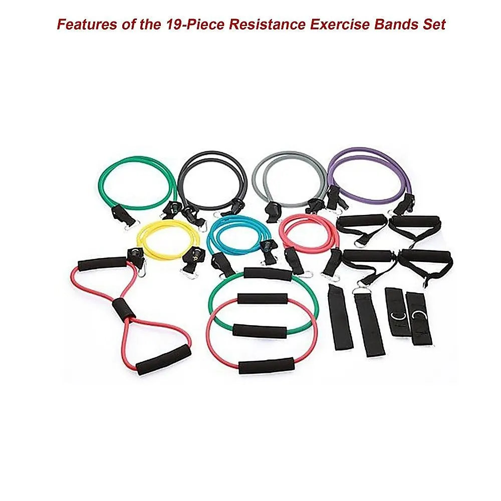 19PC Resistance Exercise Fitness Bands Tubes Kit Yoga Set - Image 8